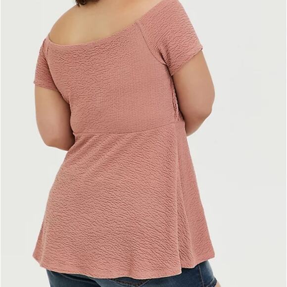 Torrid Ash Rose Textured Off Shoulder Top Womens Size 2X Faux Wrap Babydoll - Picture 4 of 11